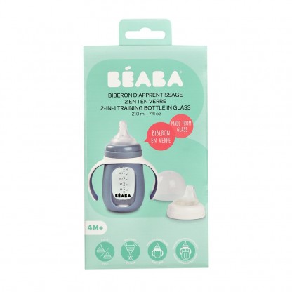 Поїльник Beaba навчальний склянний 2 в 1 210 мл синій, арт. 913519