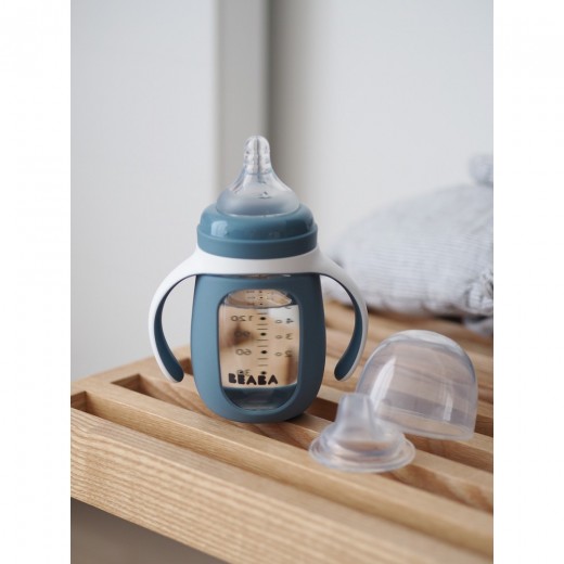 Поїльник Beaba навчальний склянний 2 в 1 210 мл синій, арт. 913519