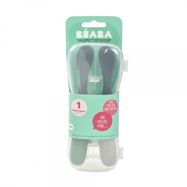 Набор ложек Beaba силиконовых 2 шт., 4+ зеленый/серый матовый, арт. 913574