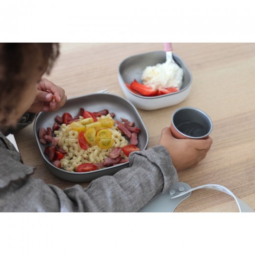 Набор посуды: тарелка, миска, стакан Beaba металлические 4+ терракотовый, арт. 913584