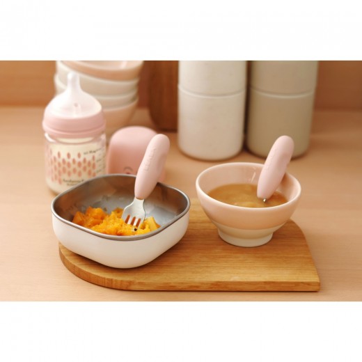 Набор ложка и вилка Beaba металлические 10+ розовый, арт. 913596