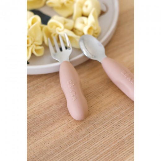 Набор ложка и вилка Beaba металлические 10+ розовый, арт. 913596