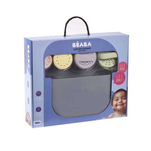 Набор для купания Beaba: игрушки и корзина разноцветные силиконовые, арт. 920413