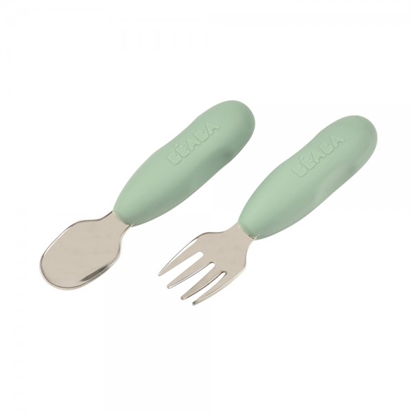Набор ложка и вилка Beaba металлические 10+ оливковый, арт. 913580