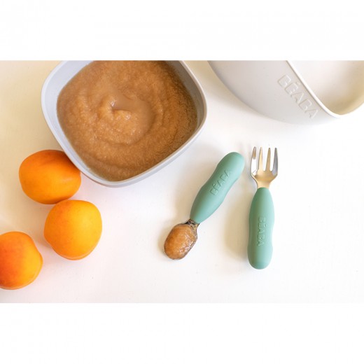 Набор ложка и вилка Beaba металлические 10+ оливковый, арт. 913580