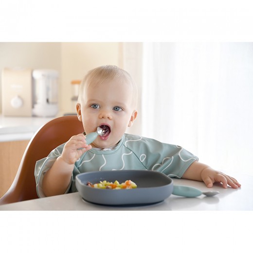 Набор ложка и вилка Beaba металлические 10+ оливковый, арт. 913580