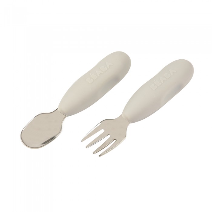 Набор ложка и вилка Beaba металлические 10 + серый, арт. 913581