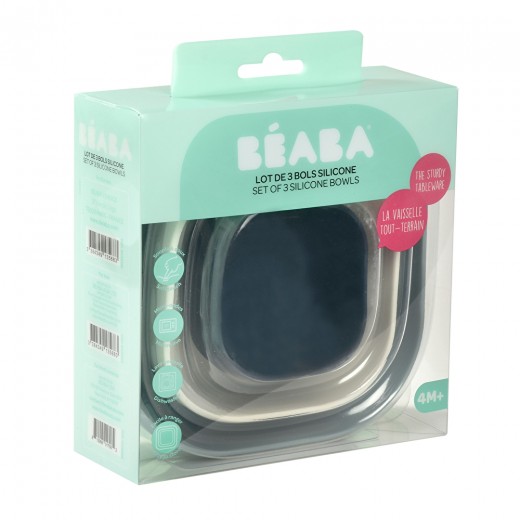 Набор тарелок Beaba силиконовый 3 шт. (150 мл, 340 мл, 580 мл) синий, арт. 913566