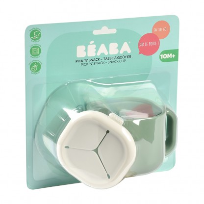 Чашка Beaba Pick ’n’ Snack силіконова для снеків і напоїв, оливкова