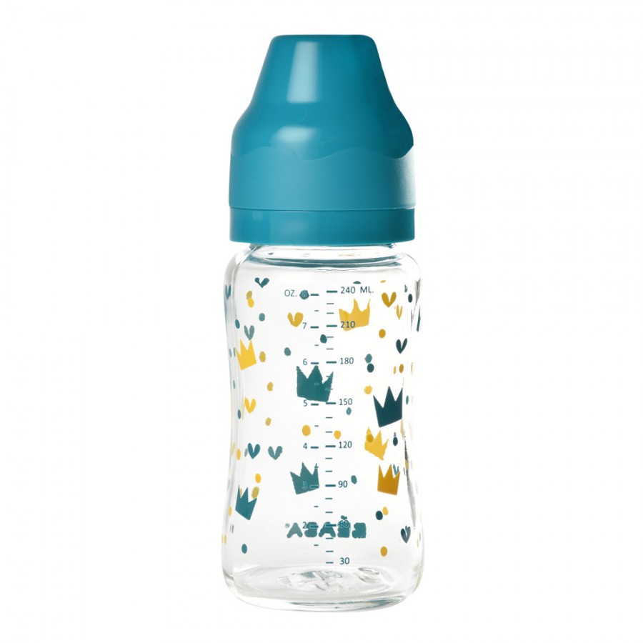 Пляшечка скляна з широкою шийкою Beaba -240 мл - блакитний, арт. 911655
