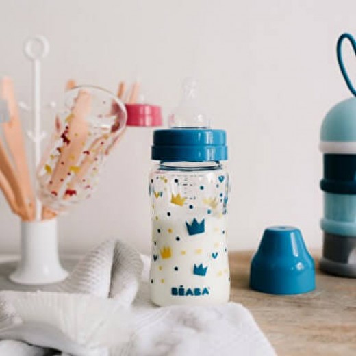 Бутылочка стеклянная с широким горлышком Beaba -240 мл - голубой , арт. 911655