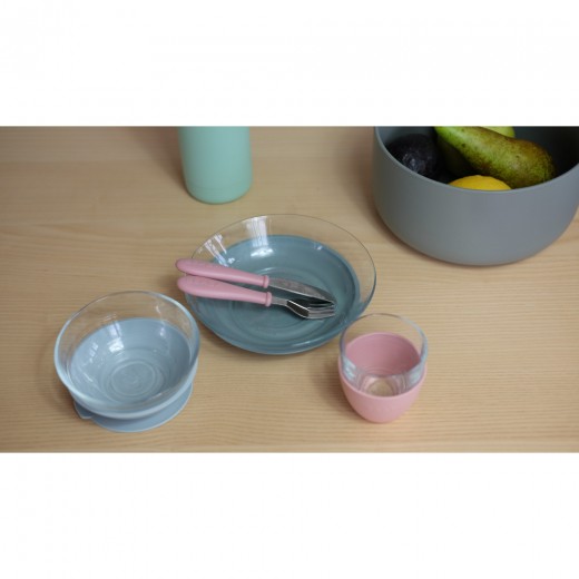 Набір: тарілка, миска, стакан Beaba склянний 4+ рожевий, арт. 913487