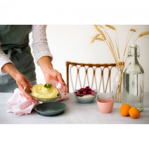 Набір: тарілка, миска, стакан Beaba склянний 4+ рожевий, арт. 913487