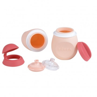 Набор из силиконового поильника BabySqueez' и контейнера для хранения Beaba - розовый , арт. 912625