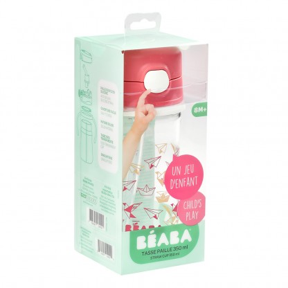 Детский поильник с трубочкой Sippy 350 мл Beaba - розовый, арт. 913452