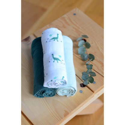 Набір пеленок Beaba муслінових 3 шт (70х70) Динозаври, арт. 920345