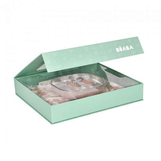 Набор посуды Beaba Savannah Bloom металлический подарочный 4+ розовый