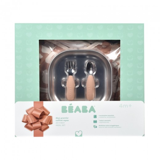 Набор посуды Beaba Savannah Bloom металлический подарочный 4+ розовый