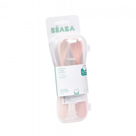 Силиконовые ложечки Béaba розовый/кремовый для первого прикорма