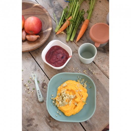 Силиконовый набор для первого прикорма Béaba оливковый/белый — 4 предмета