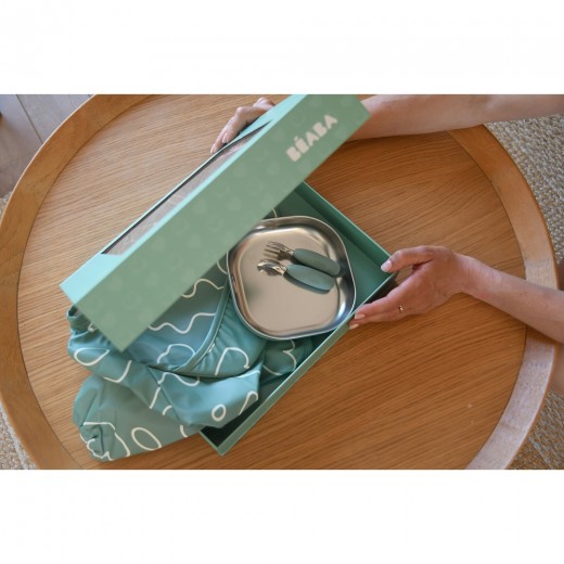Набор посуды Beaba Savannah Bloom металлический подарочный 4+ зеленый